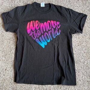 Zumba Fitness Black Tee with Pink-Purple-Blue Gradient Heart Graphic